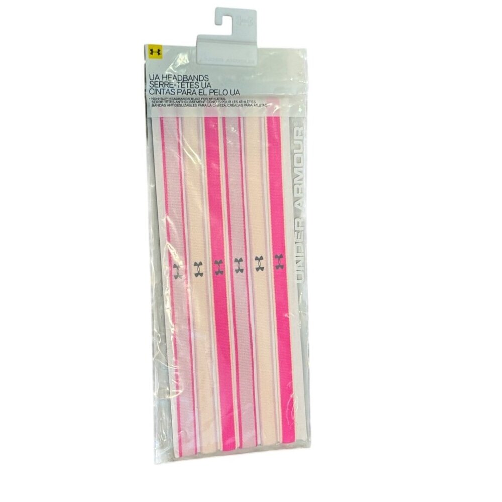 Under Armour Womens 6-Pack Elastic Headbands Pink & White Adjustable Non-Slip
